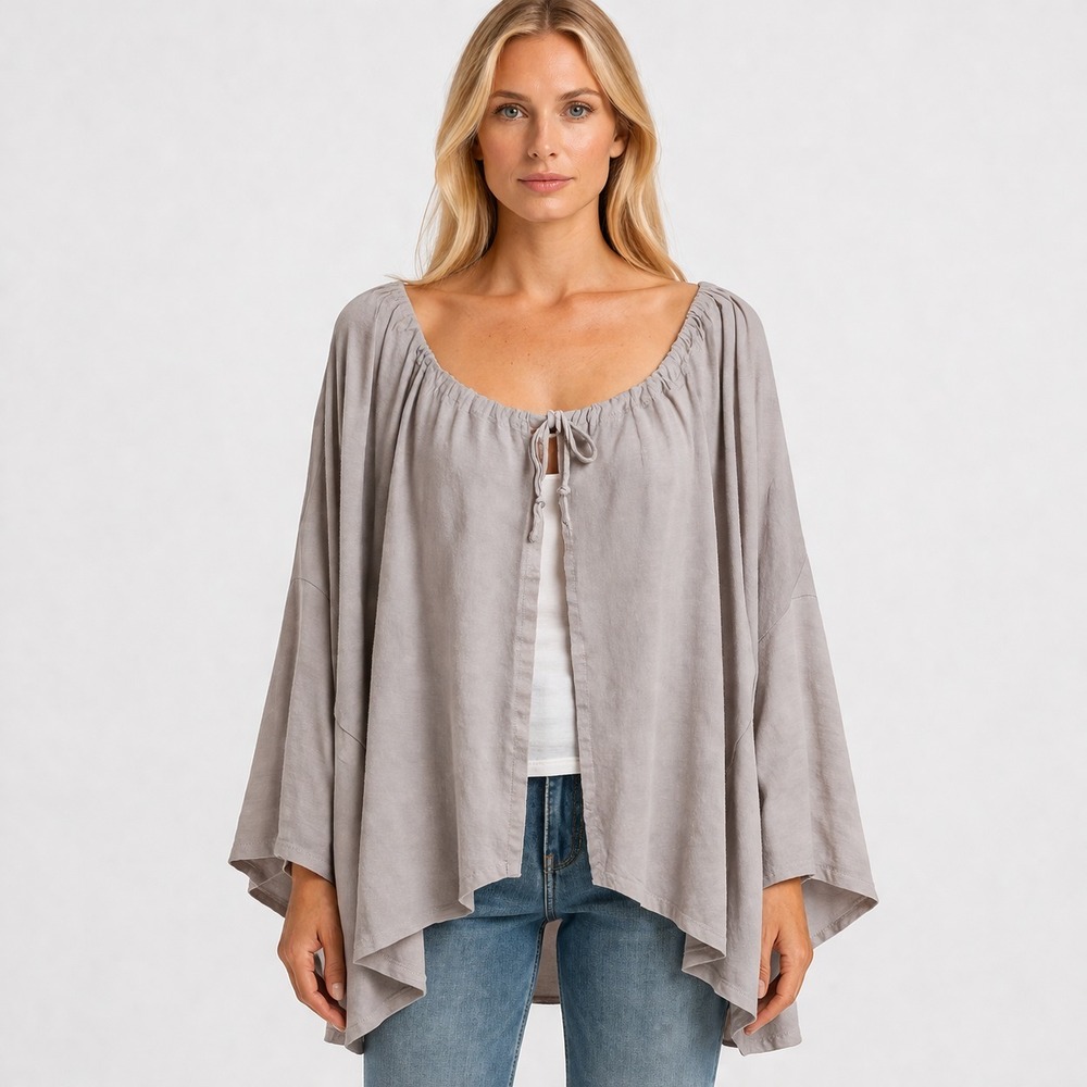 Bryn Walker Taupe Draped Tunic Oversized Lagenlook Dramatic Wide Sleeve Size XL